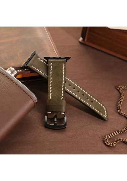 Apple Watch Deri Kordon 38MM 40MM 41MM Uyumlu Seri 3 4 5 6 7 Se 8 9 Yeşil Deri Kayış Apple Watch Kordon