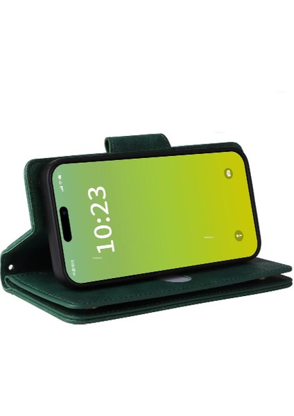El Kayışı Manyetik Kart ile iphone 15 Artı Fermuar Cüzdan Kapak (Yurt Dışından)