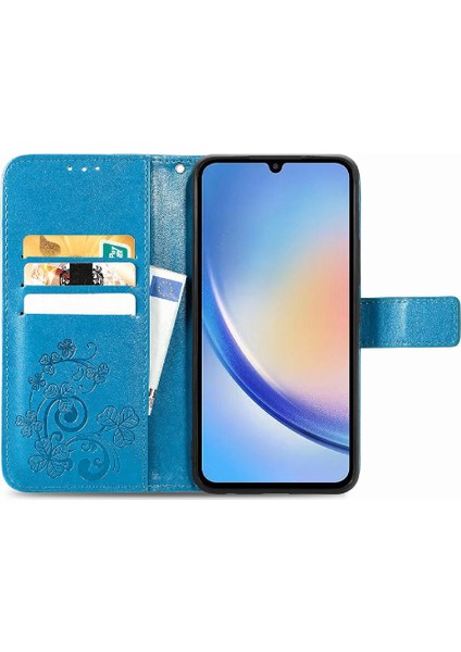 Samsung Galaxy A34 5g Zarif Iş Dört Yapraklı Yonca Flip Case (Yurt Dışından)