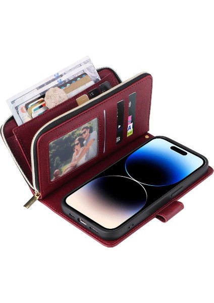 9 Kart ile El Kayışı Cüzdan Kılıf ile iphone 14 Pro Kart Tutucu Için Kılıf (Yurt Dışından)