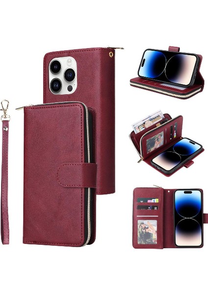 9 Kart ile El Kayışı Cüzdan Kılıf ile iphone 14 Pro Kart Tutucu Için Kılıf (Yurt Dışından)