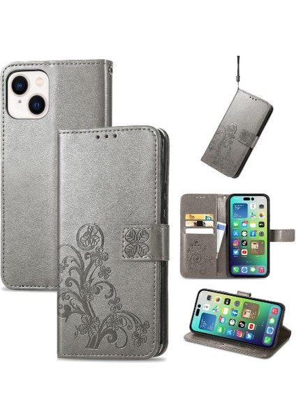 Iphone 14 Için Kılıf Artı Kapak Kapak Kısa Kayış Deri Kılıf Zarif Dört (Yurt Dışından)