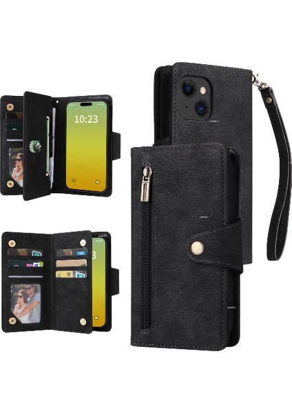 Iphone 15 Için Kılıf Fermuar Cüzdan Kapak Kart Tutucu ile El Kayışı Deri (Yurt Dışından)