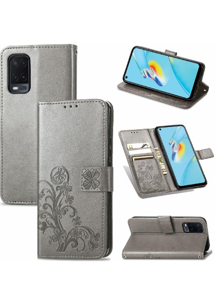 Oppo A54 4g Için Kılıf Kısa Kayış Dört Yapraklı Yonca Deri Kılıf Kapak Çevirin (Yurt Dışından)
