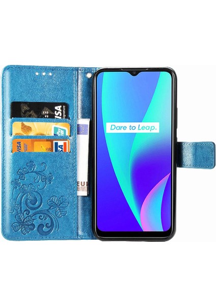 Realme C15 Zarif Iş Dört Yapraklı Yonca Flip Kapak Için Kılıf Kısa (Yurt Dışından)