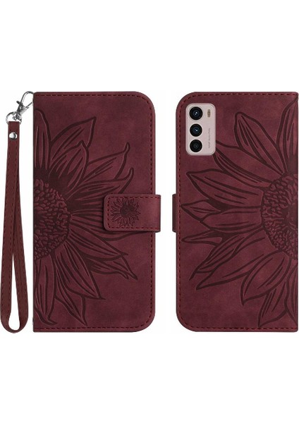 Motorola Moto G42 Kabartmalı Ayçiçeği Flip Cüzdan Telefon Kılıfı Pu (Yurt Dışından)