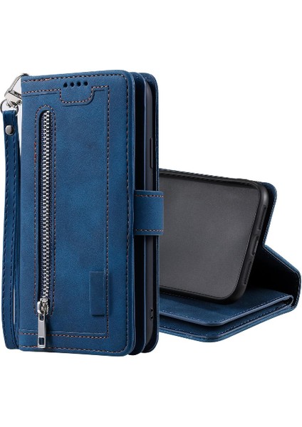 Iphone 15 Için Flip Case Artı 9 Kart Yuvaları Pu Deri Kordon Kickstand (Yurt Dışından)