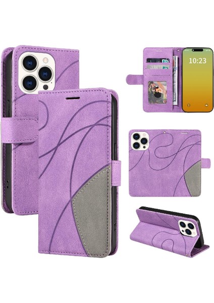 IPhone 15 Için Kılıf Pro Iki Renkli Dikiş Pu Deri Flip Folio Kılıf ile (Yurt Dışından)