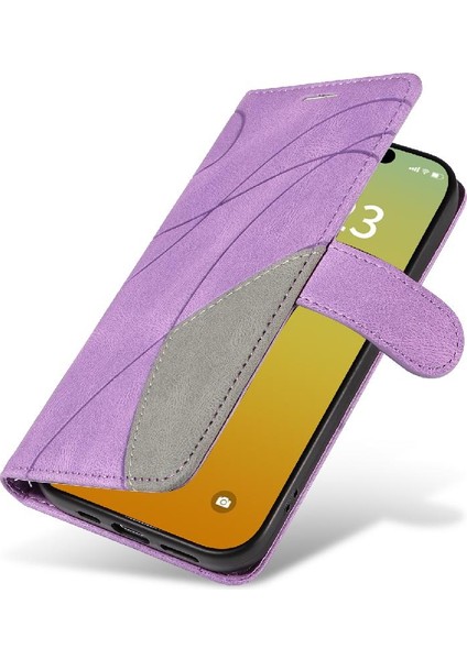 IPhone 15 Için Kılıf Pro Iki Renkli Dikiş Pu Deri Flip Folio Kılıf ile (Yurt Dışından)
