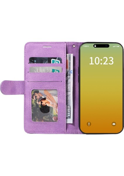 IPhone 15 Için Kılıf Pro Iki Renkli Dikiş Pu Deri Flip Folio Kılıf ile (Yurt Dışından)