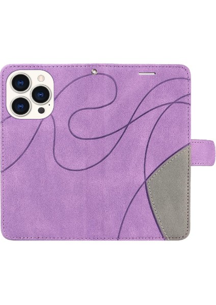 IPhone 15 Için Kılıf Pro Iki Renkli Dikiş Pu Deri Flip Folio Kılıf ile (Yurt Dışından)