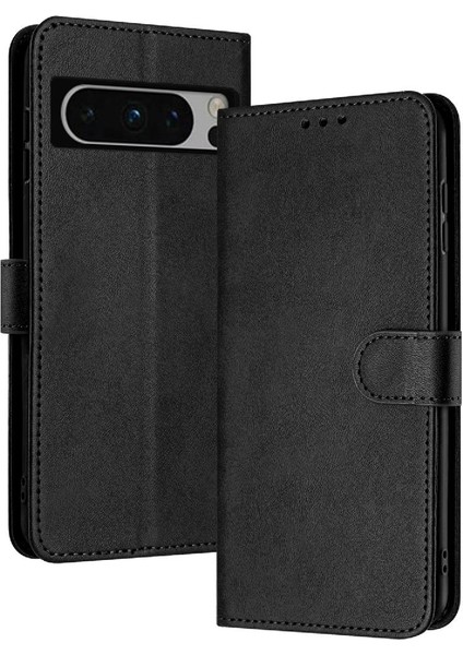 Google Piksel 8 Pro Saf Renk Kickstand Pu Deri ile Flip Case (Yurt Dışından)