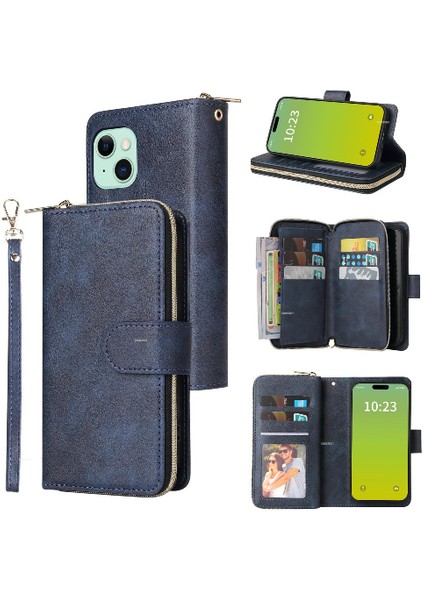 Iphone 15 Artı Cüzdan Durumda 9 Kart Yuvaları ile Fermuar Cep Flip (Yurt Dışından)