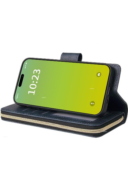 Iphone 15 Artı Cüzdan Durumda 9 Kart Yuvaları ile Fermuar Cep Flip (Yurt Dışından)
