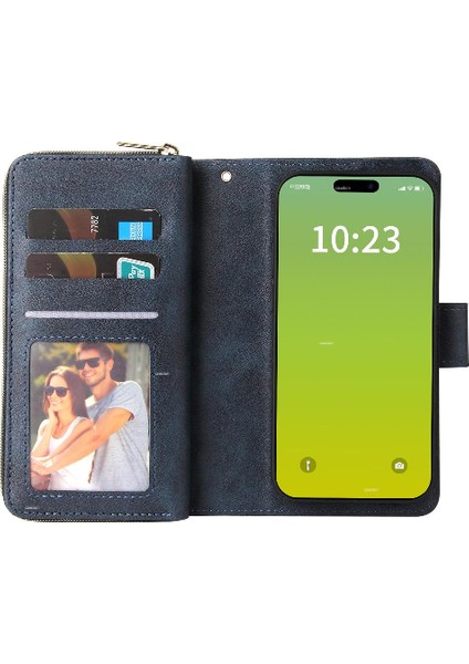 Iphone 15 Artı Cüzdan Durumda 9 Kart Yuvaları ile Fermuar Cep Flip (Yurt Dışından)