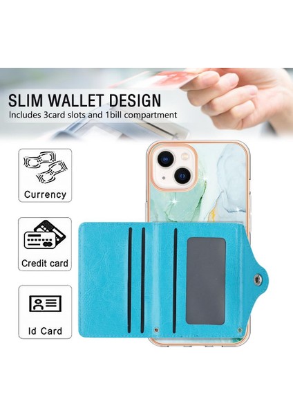Iphone 15 Artı Mermer Ince Cüzdan Yumuşak Tpu Tampon Kart Yuvaları (Yurt Dışından)