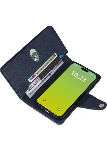 El Kayışı Manyetik Kart ile iphone 15 Artı Fermuar Cüzdan Kapak (Yurt Dışından)