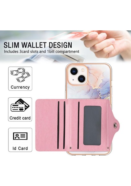 Iphone 15 Artı Mermer Ince Cüzdan Yumuşak Tpu Tampon Kart Yuvaları (Yurt Dışından)