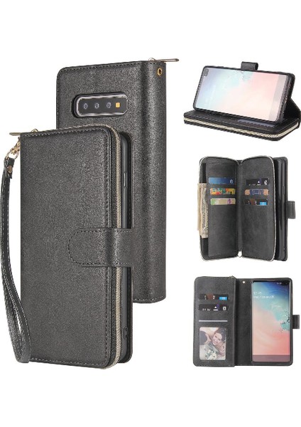 El Kayışı ile Samsung Galaxy S10 Için Kılıf Kapak Çevirin Fermuar Cep Vaka (Yurt Dışından)