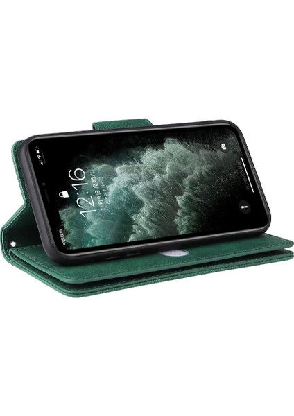 El Kayışı Kart Tutucu Fermuar ile iphone 12 Pro Manyetik Deri Kılıf (Yurt Dışından)