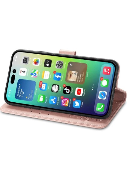 Iphone 14 Için Kılıf Artı Kapak Kapak Kısa Kayış Deri Kılıf Zarif Dört (Yurt Dışından)