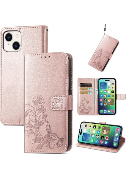 Iphone 14 Için Kılıf Artı Kapak Kapak Kısa Kayış Deri Kılıf Zarif Dört (Yurt Dışından)