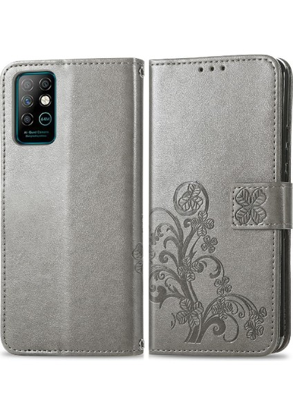 Infinix Not 8 Için Dört Yapraklı Yonca Deri Kılıf Kapak Kapak Kısa (Yurt Dışından)