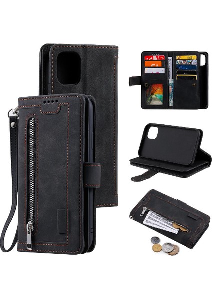 Iphone 15 Için Flip Case Artı 9 Kart Yuvaları Pu Deri Kordon Kickstand (Yurt Dışından)