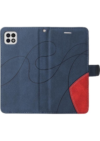 Samsung Galaxy A22 5g Iki Renkli Dikiş Pu Deri Flip Folio (Yurt Dışından)