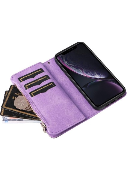 IPhone Xr Iki Renkli Dikiş Fermuar Cüzdan Tarzı Kickstand ile Kılıf (Yurt Dışından)