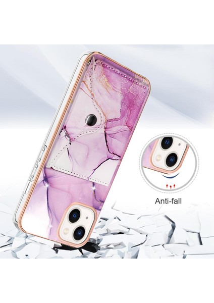 Iphone 14 Artı Yumuşak Tpu Tampon Ince Cüzdan Mermer Kart Yuvaları (Yurt Dışından)