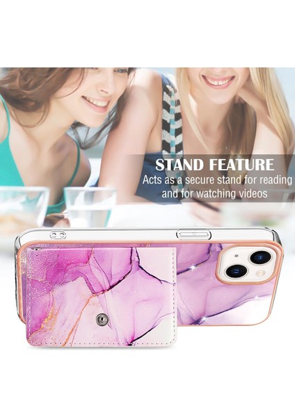 Iphone 14 Artı Yumuşak Tpu Tampon Ince Cüzdan Mermer Kart Yuvaları (Yurt Dışından)