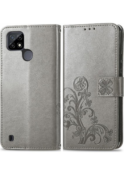 Realme C21Y Dört Yapraklı Yonca Kısa Kayış Deri Kılıf Kapak Kapak (Yurt Dışından)