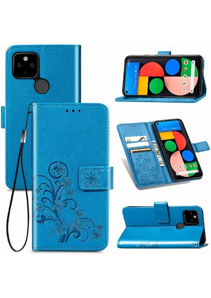 Google Pixel 5 Için Kılıf Zarif Iş Kapak Kapak Dört Yapraklı Yonca (Yurt Dışından)