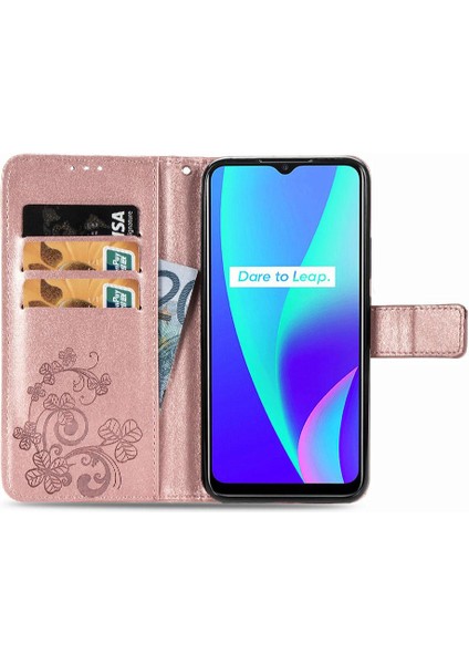 Realme C15 Zarif Iş Dört Yapraklı Yonca Flip Kapak Için Kılıf Kısa (Yurt Dışından)