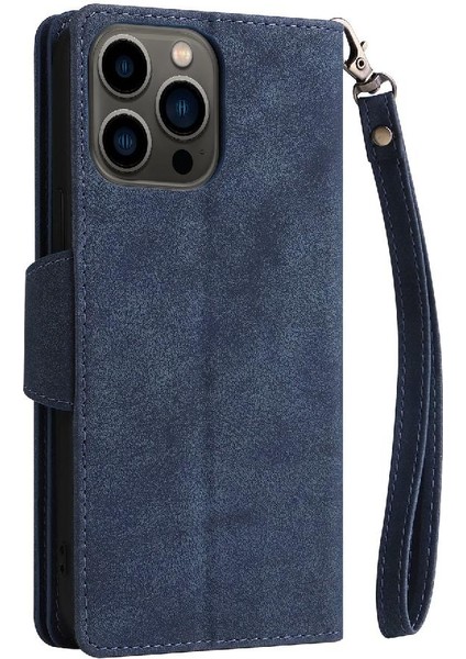 El Kayışı Fermuar Cüzdan ile iphone 13 Pro Max Manyetik Deri Kılıf (Yurt Dışından)