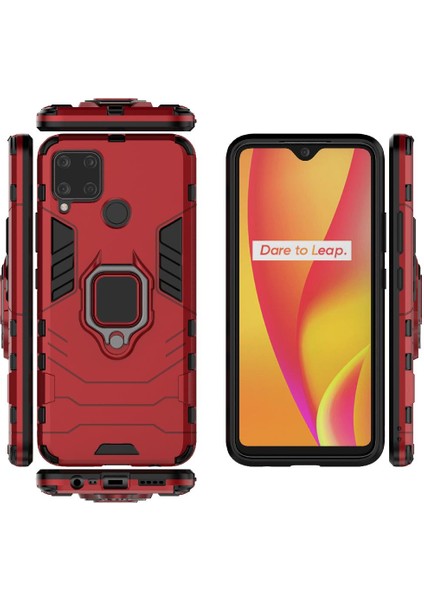 Realme C15 Darbeye Kapak Için Kılıf Kickstand Askeri Damla Koruma (Yurt Dışından)