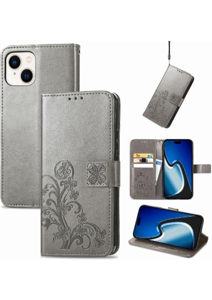 Iphone 15 Için Kılıf Artı Flip Kapak Dört Yapraklı Yonca Deri Kılıf Zarif (Yurt Dışından)