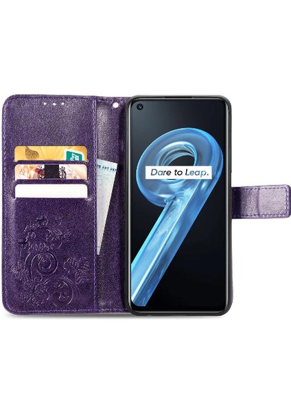 Mays Boutique Realme 9i Zarif Iş Deri Kılıf Kapak Kapak Dört Yaprak (Yurt Dışından)