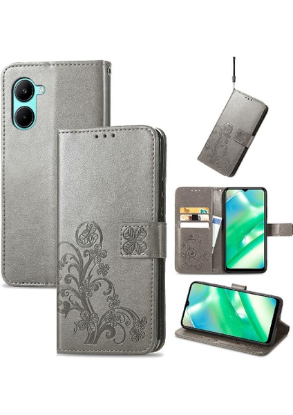 Realme C33 Kısa Kayış Dört Yapraklı Yonca Deri Çanta Zarif (Yurt Dışından)