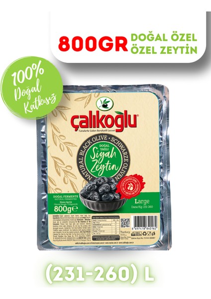 Doğal Gemlik Özel Özel Siyah Zeytin 800 gr (231-260) L