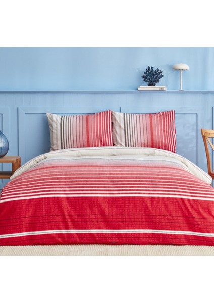 Olympus Stripe Çift Kişilik Nevresim Takımı Red