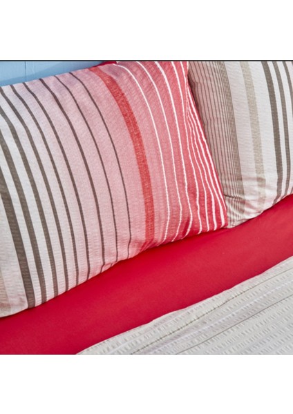 Olympus Stripe Çift Kişilik Nevresim Takımı Red