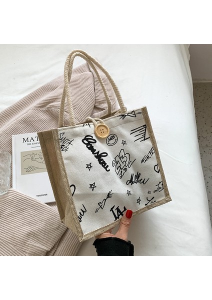 Internet Ünlüleri Kadınlar Için Taşınabilir Keten Öğle Yemeği Çantası, Dışarı Çıkmak Için Modaya Uygun Kanvas Pirinç Torbası, Ofis Çalışanları Için Japon Tarzı Küçük Omuz Çantası (Yurt Dışından)