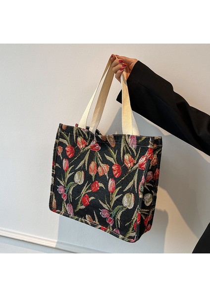 Kadınlar Için Büyük Kapasiteli Banliyö Çantası 2024 Yeni Moda Çanta Çok Yönlü Ins Tek Omuz Kanvas Alışveriş Çantası (Yurt Dışından)