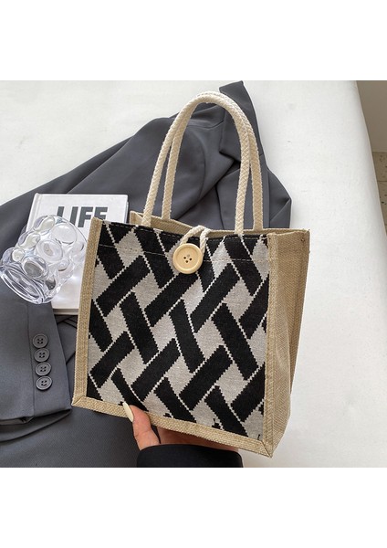 Kadınlar Için Keten Küçük Çanta 2024 Yeni Retro Moda Pamuk ve Keten Kanvas Çanta Öğrenci Dışarı Çıkarken Öğle Yemeği Kutusu Çantası Taşıyor (Yurt Dışından)