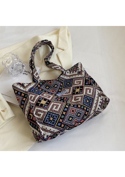 Lise Öğrencisi Büyük Kapasiteli Etnik Tarzı Kadın Çantası INS2024 Yeni Moda Banliyö Omuz Çantası (Yurt Dışından)