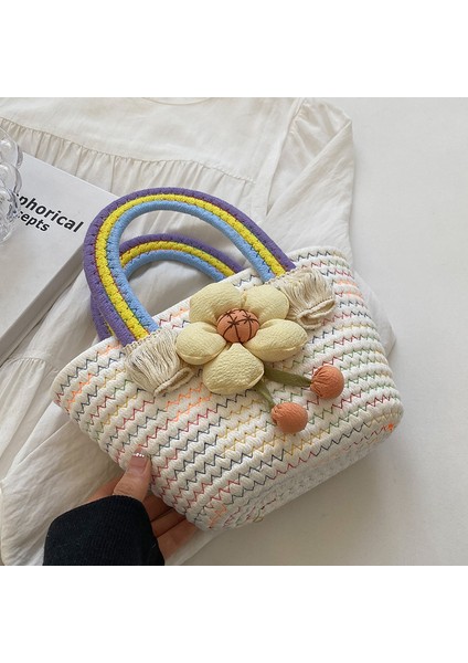 Kadınlar Için Yaz Dokuma Çanta 2024 Yeni Moda Moda Gezi Çanta Ins Kadınlar Için Seyahat Tatil Omuz Çantası (Yurt Dışından)