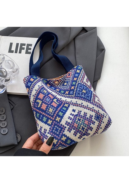 Kadınlar Için Etnik Tarzı Çantalar 2024 Moda Retro El Taşıma Kovası Dışarı Çıkmak Için Kanvas Çanta Çok Yönlü El Taşıma Bozuk Para Cüzdanı (Yurt Dışından)