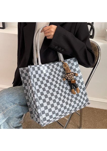 Büyük Kapasiteli Dama Tahtası Çanta Kadın 2024 Yeni Çok Yönlü Ins Öğrenci Banliyö Kanvas Omuz Çantası (Yurt Dışından)